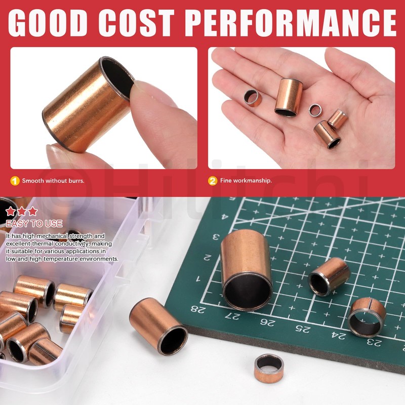 Hilitchi 50PCS 5 Sizes Sleeve Bearing Plain Bearings Wrapped Oil-Less