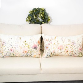 TAJWE Spring Floral Throw Pillow Covers 12x20 Set of 2 Summer Flower Lumbar Cushion Cases for Couch Sofa Home Decorations
