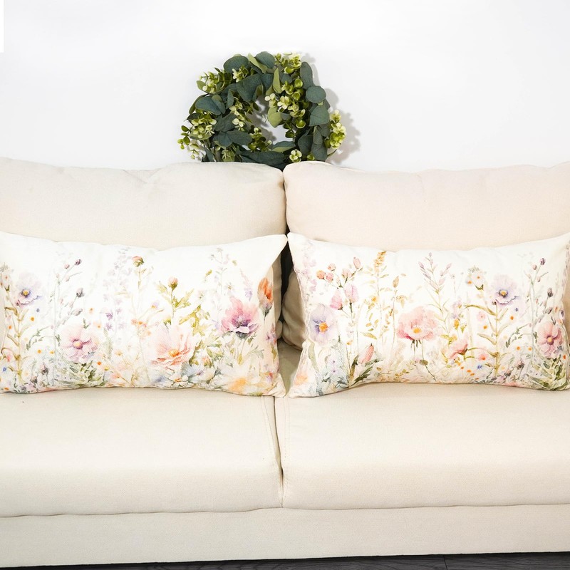 TAJWE Spring Floral Throw Pillow Covers 12x20 Set of 2