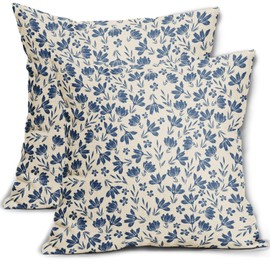 Aytipun Blue Floral Pillow Covers 18x18 Set of 2 Vintage Rustic Old Style Cute Small Flower Blue Cream Print Decorative Outdoor Pillowcases Farmhouse Throw Cushion Case Decor for Couch Sofa Bed