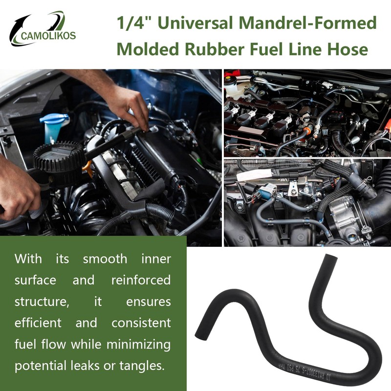 1/4" Universal Mandrel-Formed Molded Rubber Fuel Line Hose 45° 90°