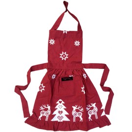 Ragged Rose Christmas Apron - Cotton Apron for Cooking & Dishwashing - Frilly Apron with Adjustable Neck Strap, Front Pocket & Ties - Vintage Apron for Women Retro Silver Grey Apron - 85 cm x 60 cm