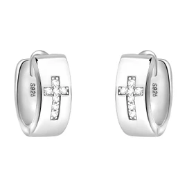 SOFIA MILANI - Women's Earrings 925 Silver with Zirconia Stones - Cross Creole Earrings, Sterling silver, Cubic Zirconia