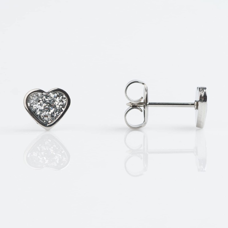 Sensitive by Studex, glitter heart stud earrings, 6 mm, surgical
