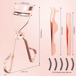 Eyelash Curler Tool - 3-in-1 Professional Volumizing Lash Lift Kit Lash Curler, Curls Lashes for Perfect, Eyelash Extension Tweezers - Includes Replacement Pad for Home & Travel Uses, Rose Gold