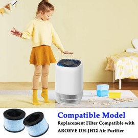 2 Pack JH12 Replacement Filter Compatible with AROEVE DH-JH12 Air Purifier, 4-IN-1 True HEPA & Activated Carbon Air Filter, Replace Part DH-JH12LX