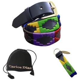 CARLOS DIAZ Thin Men's Women's Unisex Brown Leather Embroidered Polo Belt - brown