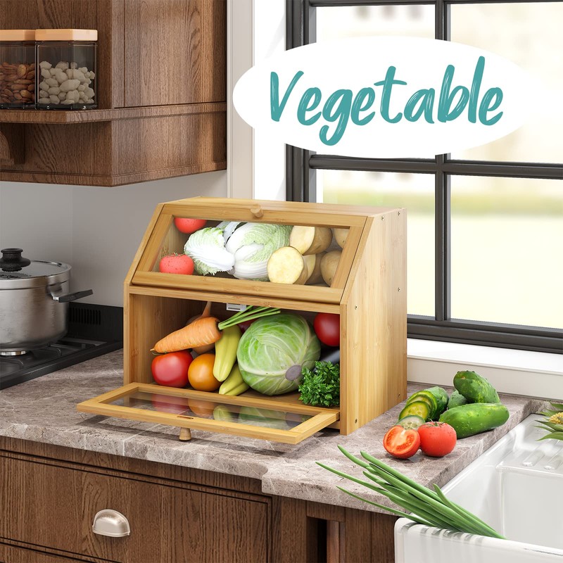 Vriccc Large Bread Box,Bamboo Wood for Kitchen Counter, Corner Bread