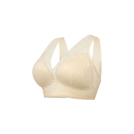 Wireless Daisy Bras for Older Women No Underwire Lace Bralettes Comfort Push Up Bras(Apricot,XL)