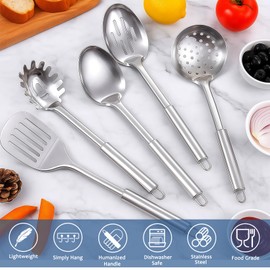 Cooking Utensils Set 11pcs - Stainless Steel Kitchen Utensils Set with Holder, Heat Resistant Kitchen Utensils Sets for Cooking with Turners, Potato Masher, Skimmer, Spoons, Ladle, Tongs, Whisk