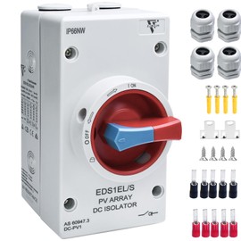 Waterproof IP66 Solar Disconnect Switch 4-Pole Red DC1500V 32Amp Isolator Solar Switch with Enclosure for Rooftop Solar Systems, RVs and Boat