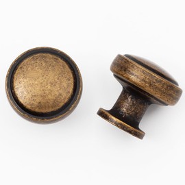 Pusrfots Antique Brass Round Cabinet Knob, Zinc Solid Alloy Hardware, 1-1/10 Inch Diameter, Vintage Style Drawer Pull for Cabinets,Knobs for Kitchen Cabinet Handles and Knobs (6, Antique Brass)