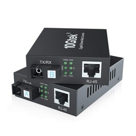 10Gtek a Pair of Gigabit Bidi Fiber to Ethernet Media Converter, SingleMode Single SC Fiber to Ethernet RJ45 Converter for 10/100/1000Base-Tx to 1000Base-EX, UL Certified, 1310-nm, up to 40-km