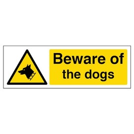 V Safety Beware Of The Dogs Sign - Landscape - 300mm x 100mm - 2mm Rigid Plastic, 63025AX-R2
