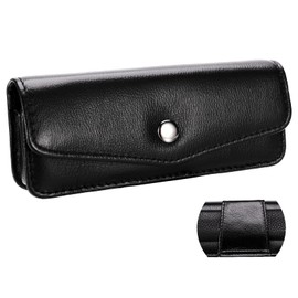 Vemiss Small Presbyopia Glasses Case, Cowhide Leather Folding for Reading Eyeglasses (Black)