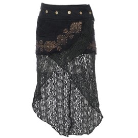 GURU SHOP Psytrance Goa Pixi Women's Pink Cotton Wrap Skirt with Lace Size 12, black, 40