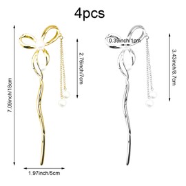 4PCS Metal Hair Sticks Vintage French Hair Forks Bow Tassel Hair Pins Simple Hair Stick for Long Hair Women