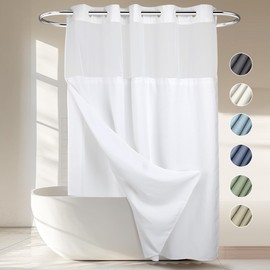 River Dream Heavyweight No Hooks Required Dotted Waffle Weave Shower Curtain with Snap in Liner，Bathroom Curtains Shower Set - 71W x 74H,Hotel Grade,Spa Like Bath Curtain,White