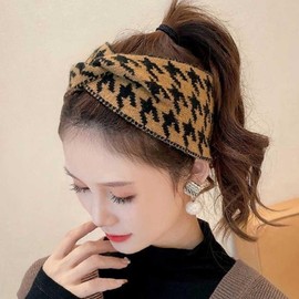 Winter Twisted Knit Houndstooth Check Hair Band Women's Beige 2ea