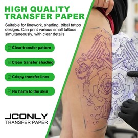 Jconly Tattoo Transfer Paper, 100 Sheets Stencil Transfer Paper for Tattooing, A4 Size Thermal Stencil Paper for Tattoo Supplies