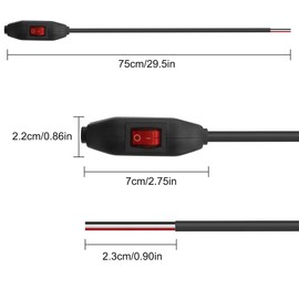 XMSJSIY 3A 12V 24V Inline Cord Switch ON/Off Push Button Rocker Toggle Switch with Prewire Red LED for Lamp - 0.7M/2.29 FT -2PCS