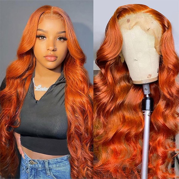 66 cm Ginger Orange Lace Front Wig Human Hair 13 x 4 Ginger Body Wave Lace Frontal Wig 150% Density Pre Plucked With Baby Hair Ginger Wigs for Women