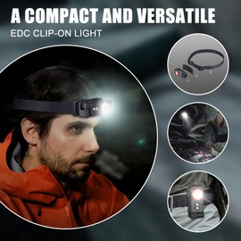 UltraFire LED Stirnlampe 500 Lumen mit Rotem Licht, Wiederaufladbare Helmlamp Magnetische Anstecklicht Arbeitsleuchte, 360° Drehbar und 180° Erinstellbar