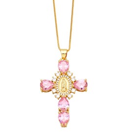 ZEBRAGO Religious Virgin Mary Cross Teardrop Color Cubic Zirconia Pendant Necklaces for Women