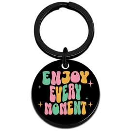 FAFQBING Smiley Face Keychain Inspirational Friendship Gifts for Best Friend Bestie Enjoy Every Moment Keychain for Teen Girls Boys Birthday Gift Ideas for Her