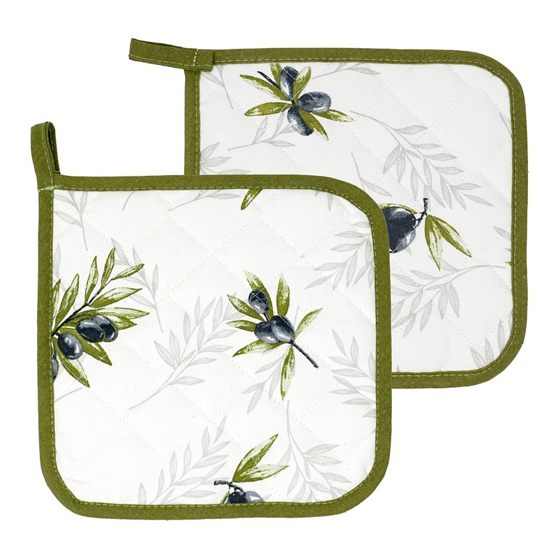 Lashuma Pot Holder Set Olive Green - White, 2 x