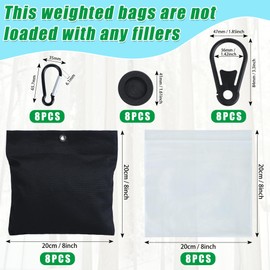 WUBOECE 8 Pack 3.8LB Outdoor Curtain Weights, 8"x8" Curtain Weights Bag Drapery Weights Bottom with Tarp Clips and Hooks for Heavy Wind Outside, Tablecloth (Black)