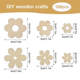 KYSUN 100 Pieces Wooden Flower Crafts, Flowers Shape Wooden Cutout Slices, Wooden Flower Discs, Flowers Wood Cutouts Floral Wooden, Wood Embellishments, Wooden Flowers for DIY Crafts Scrapbooking
