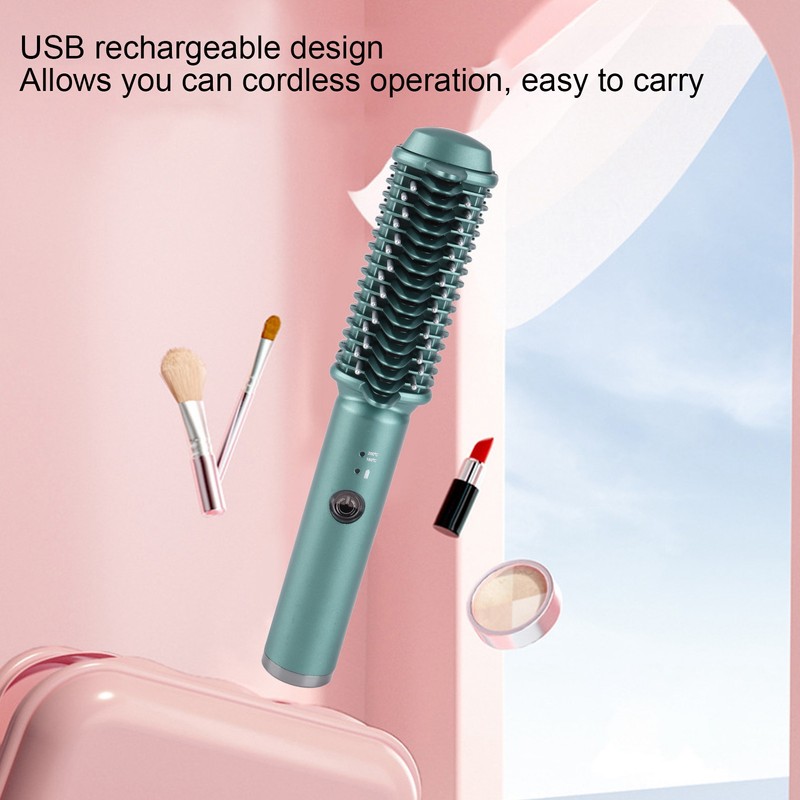 Cordless Hair Straightening Curling Brush Evenly Quickly Heating USB Rechargeable