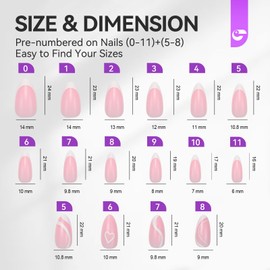 Gelike ec Soft Gel Press On Nails: Medium Almond X-French Nails Tips, Full Cover Nails for Sticking on for Salon Quality, Comfortable to Wear, 160 Pieces, 12 Sizes (French with Design)-007