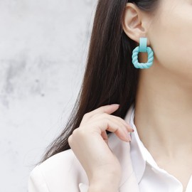 RUOFFETA Rectangle Earrings for Women, Acrylic Square Earrings Twisted Geometric Statement Earrings(Aqua)