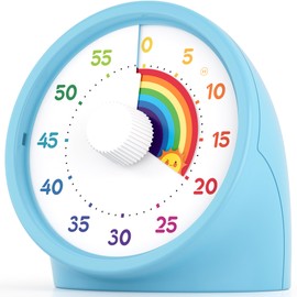 BellMan Visual Timer with Pause Button, 60 Minute Countdown Rainbow Timer for Kids and Adults with Silent Operation, Study and Meetings Time Management Tool, for Home, Office and Gift, Light Blue