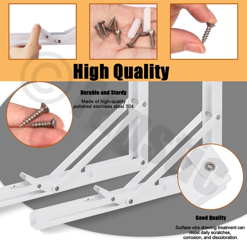 Tanstic 2-Pack 12 Inch Folding Shelf Brackets, Heavy Duty Wall