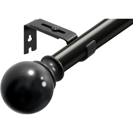 Curtain Poles for Eyelet Curtains Single Curtain Rod Black Curtain Pole with Adjustable Brackets and Round Finials for Living Room, Bathroom, Bedroom（27-51inch, Black）