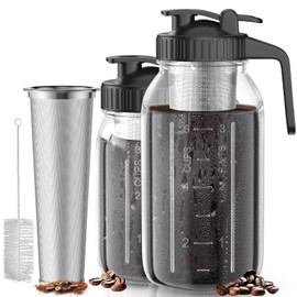 AHOMSEL Cold Brew Coffee Maker Jar - 2 Pack 64 oz/32 oz Glass Cold Brew Maker with Handle, Stainless Steel Filter & Leak-Proof Lid, Heavy Duty Cold Brew Pitcher for Iced Coffee, Sun Tea, and Milk