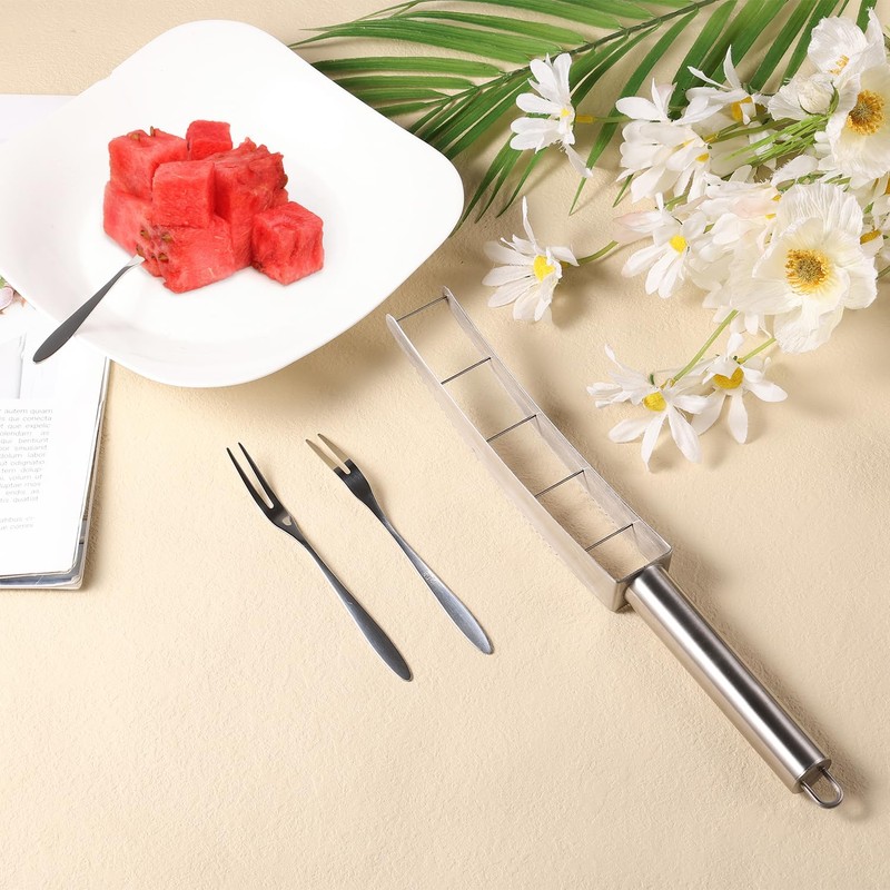 Watermelon Cutter with 3pcs Fruit Forks, Stainless Steel Watermelon Cutter