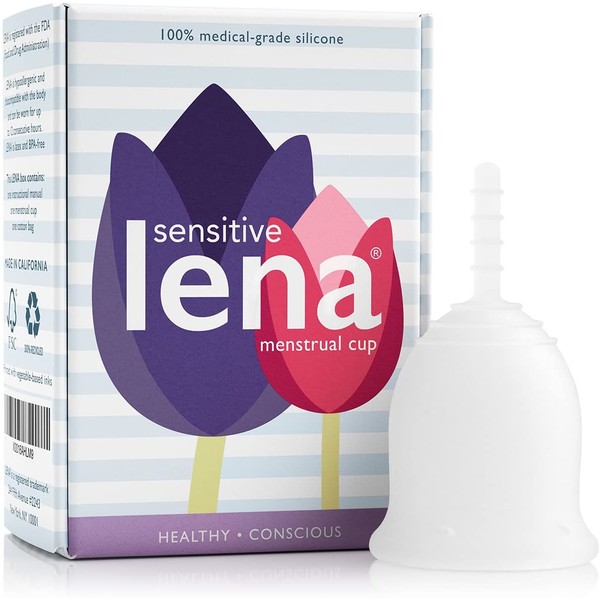 Lena Sensitive Menstrual Cup - Small - Clear - Regular Flow - Soft Beginner Cup - Made in USA - Sensitive Bladders & Period Cramps