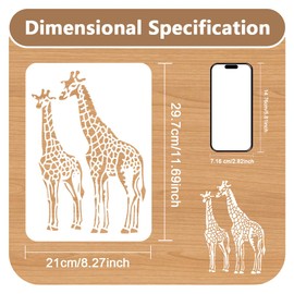 Giraffe Animal Stencil for Painting A4 Size Reusable Plastic Giraffe Stencil for Painting on Wall Wood Furniture Fabric Canvas, DIY Craft Stencil