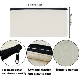Blank Canvas Zipper Pouch,Canvas Makeup Bags,Multipurpose Canvas Pencil Case Cosmetic Bags for Travel Craft School