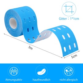 2 Pcs Kinesiotapes, 5m x 5cm hautfreundlich Kinesio Tapes, Perforiertes Design Elastische Selbstklebende Kinesiologie Tape für Muskelaufbau Knie Schulter und Ellenbogen Beige Blau