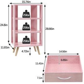 Aenuert Night Stand, Pink Kids Nightstand with Drawer, Nursery Side Table with Open Storage, 3-Tier Modern End Table, Bedside Table for Small Space, Living Room, Bedroom