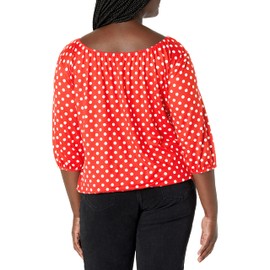 Star Vixen Women's Plus-Size 3/4 Sleeve Peasant Top with Keyhole Tie and Elastic Bottom Hem, red dot, 3X