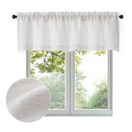 OWENIE Bob Valance Curtains 18 Inch Length 1 Piece, Faux Linen Slub Solid Natural Kitchen Valance for Bedroom Living Room, Farmhouse Soft Airy Rod Pocket Small Window Curtain, Each 60Wx18L Inch