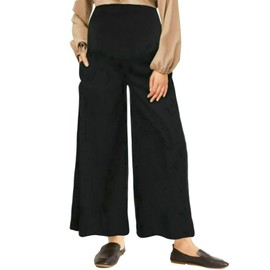Teleamica Maternity Wide Leg Palazzo Pants with Pockets - 28" Soft Flowy Pregnancy Slacks for Women, Lounge & Work (Black,M,28)