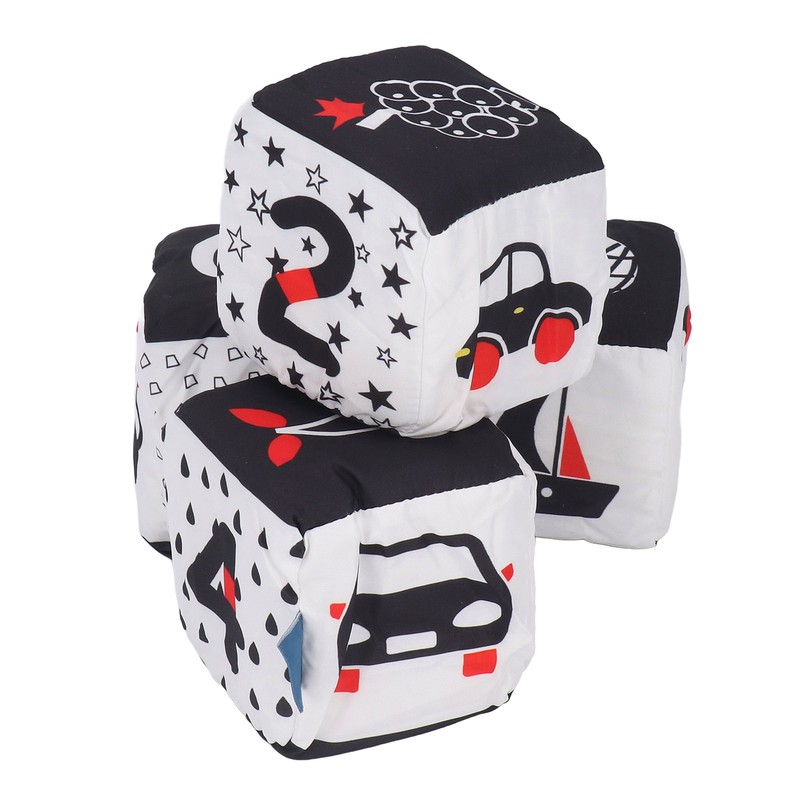 4pcs Baby Cloth Blocks Toy Letters Animals Learning Black White