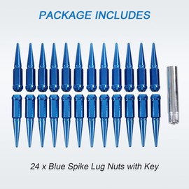 JDMSPEED New Wheel Spike Lug Nuts (24pcs) with 1 Socket Key Blue 14x1.5 4.5 Tall 6 Lug 14mmx1.5 Replacement for GMC Chevy Ford Vehicles